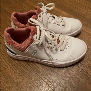 On Running White and Pink Sneakers